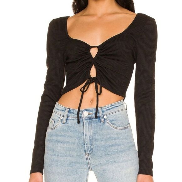 MINKPINK Black Ribbed Darling Cropped Top Size Medium - Picture 1 of 13